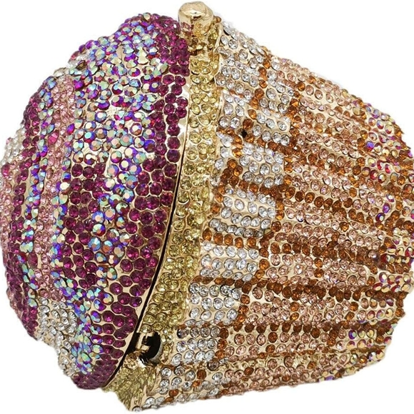 NWT Sparkling Bling Swarovski Crystal Rhinestone Cupcake Clutch Purse Ba…